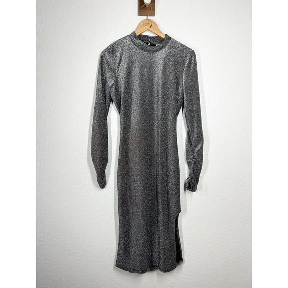 Topshop Metallic Glitter Open Back Midi Dress Size 8 Long Sleeves Party … - Picture 1 of 7